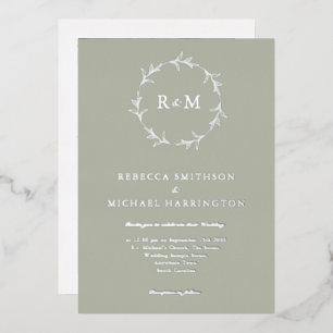 Sage Green Silver Wreath Monogram Wedding