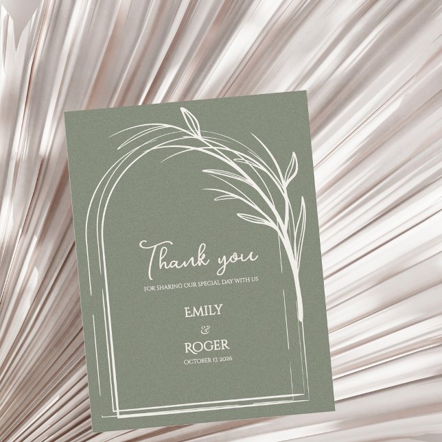 Sage Green Simple Arch Botanical Wedding Thank You Postcard (Sage Green Minimalist Arch Botanical Wedding Thank You Card | Elegant Modern Thank You Note)