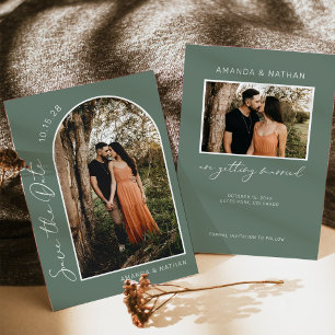 Sage Green Simple Arch Photo Wedding Save The Date