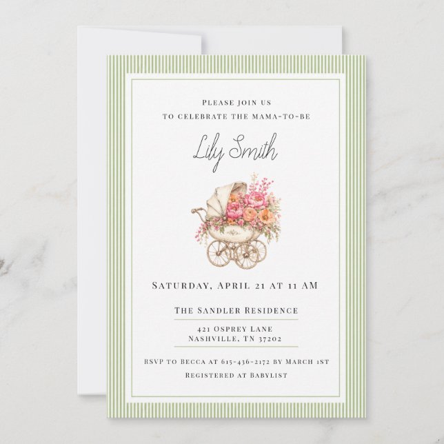 Sage Green Simple Baby Shower Invitation  (Front)