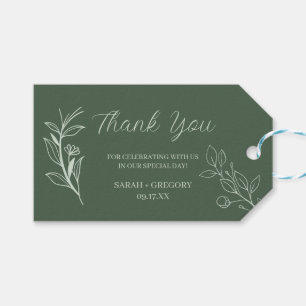 Sage Green Simple Boho Floral Thank You Favour Gift Tags