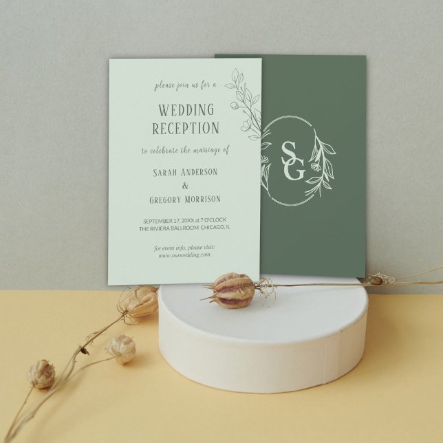 Sage Green Simple Boho Floral Wedding Reception Invitation (Creator Uploaded)