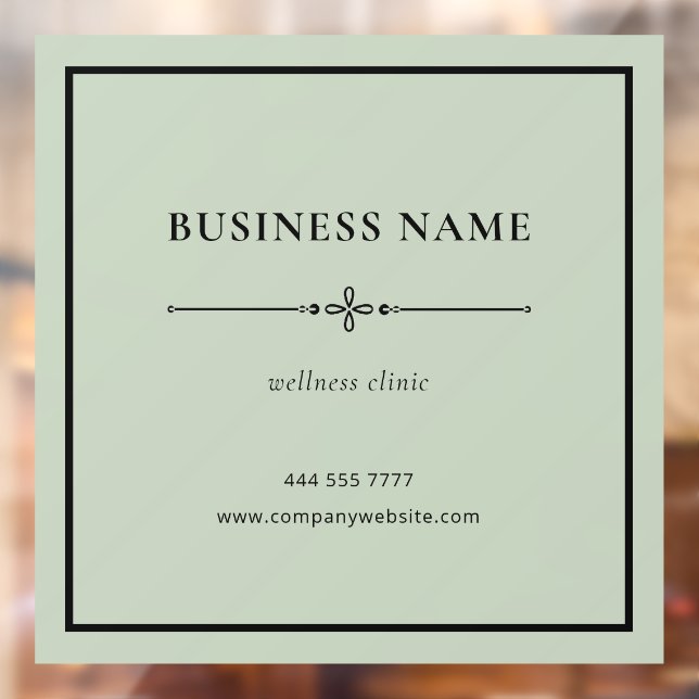 Sage Green Simple Business Name Black Frame Window Cling (Sheet 2)