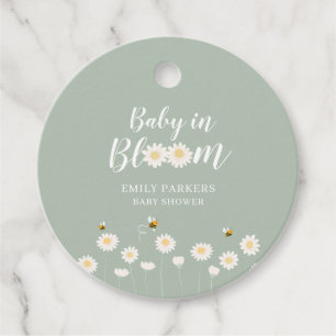 Sage Green Simple Daisy Baby In Bloom Shower Favour Tags