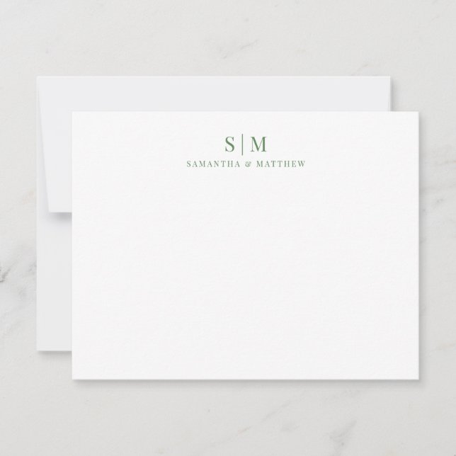 Sage Green Simple Elegant Couple Monogram Card (Front)
