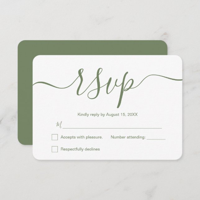 Sage green Simple Elegant Modern Wedding Custom  RSVP Card (Front/Back)