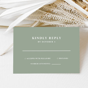Sage Green Simple Elegant Text Wedding RSVP Card