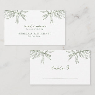 Sage Green Simple Hand Drawn Botanical Flat Place Card