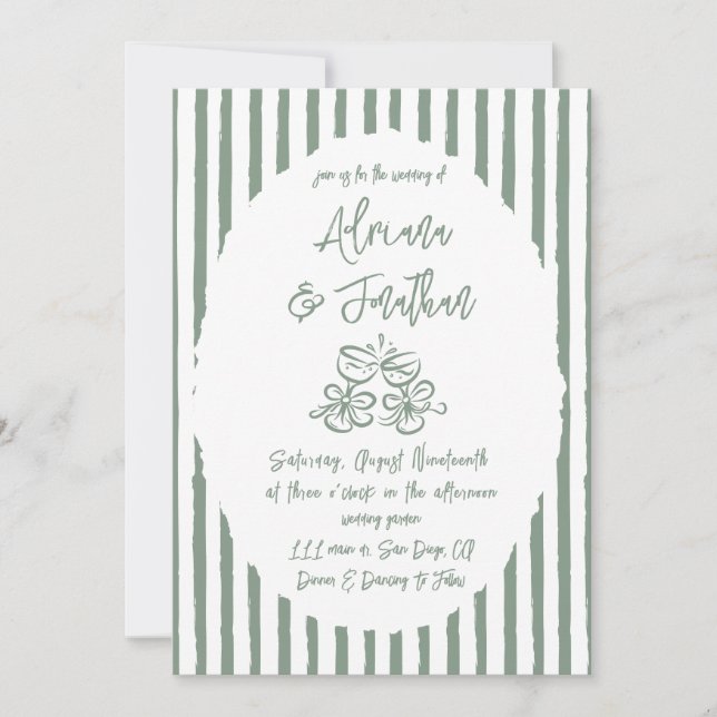 Sage Green Simple Hand Drawn Wedding Invitation (Front)