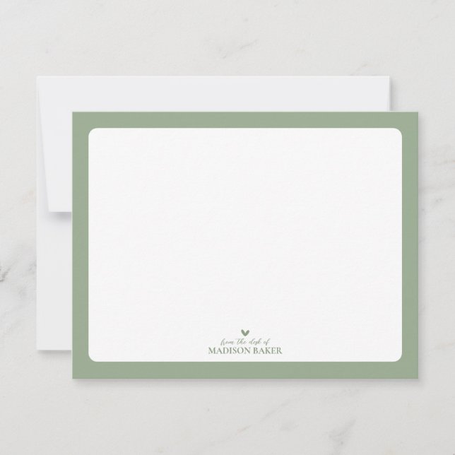 Sage Green | Simple Heart Personalised Stationery Card (Front)