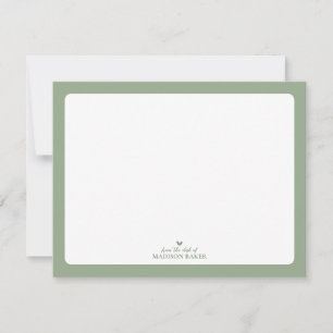 Sage Green   Simple Heart Personalised Stationery Card
