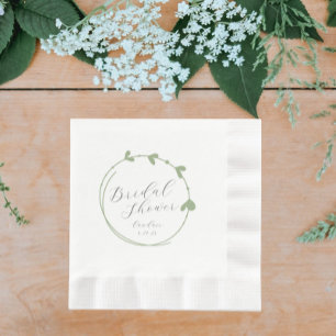 Sage Green Simple Heart Wreath Bridal Shower Napkin