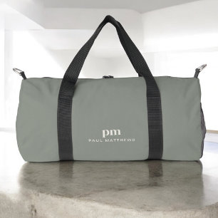 Sage Green Simple Minimal Monogram and Name Duffle Bag