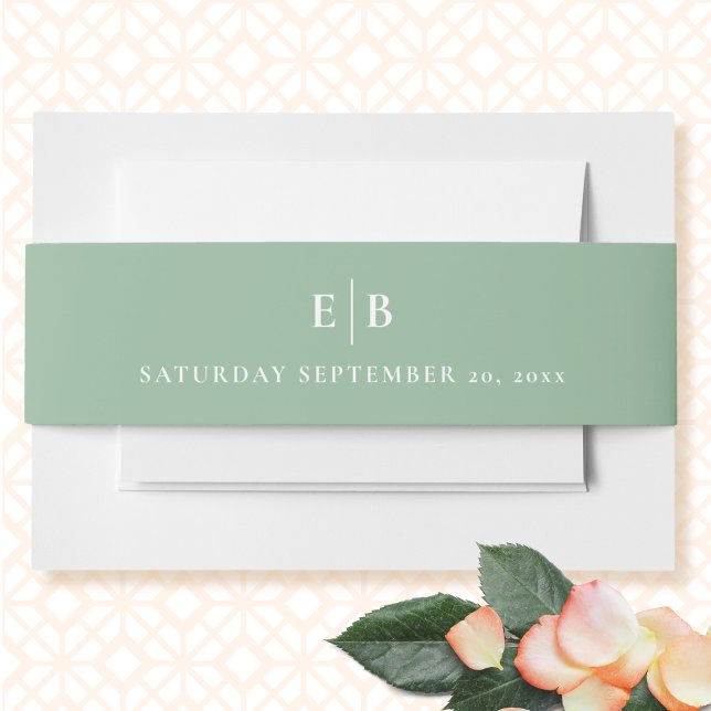 Sage Green Simple Minimal Monogram Initial Wedding Invitation Belly Band (Creator Uploaded)