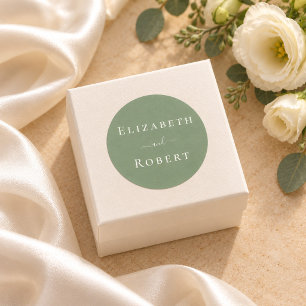 Sage Green Simple Minimalist Couple Names Wedding Classic Round Sticker
