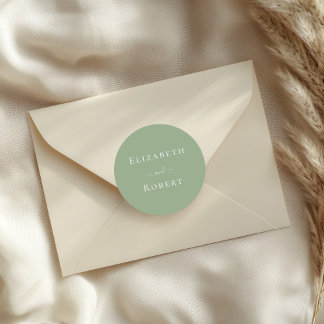 Sage Green Simple Minimalist Couple Names Wedding Classic Round Sticker