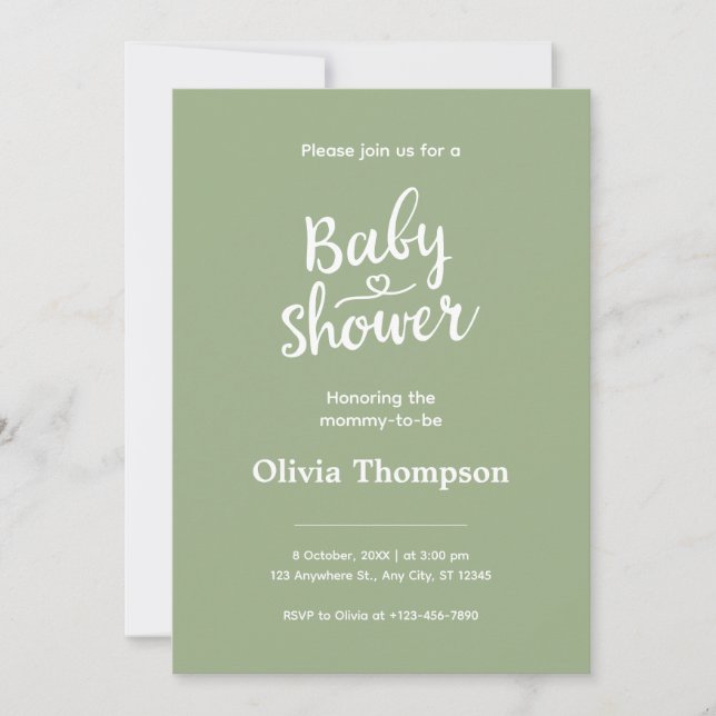 Sage Green Simple Minimalist Cute Baby Shower Invitation (Front)