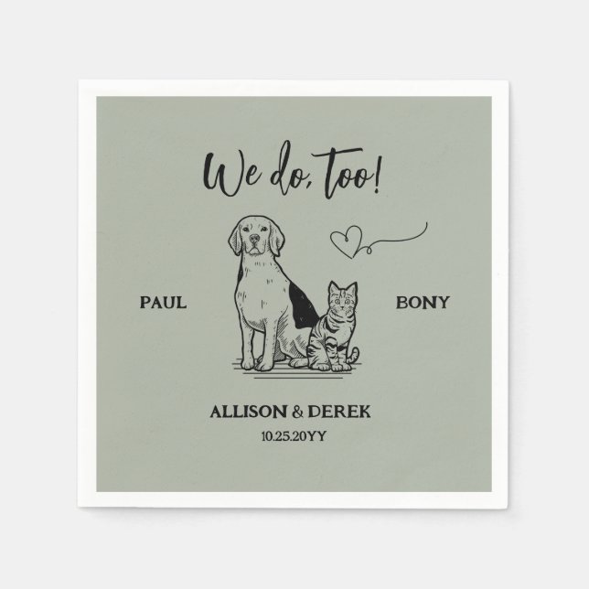 Sage Green Simple Minimalist Dog Cat Pet Wedding Napkin (Front)