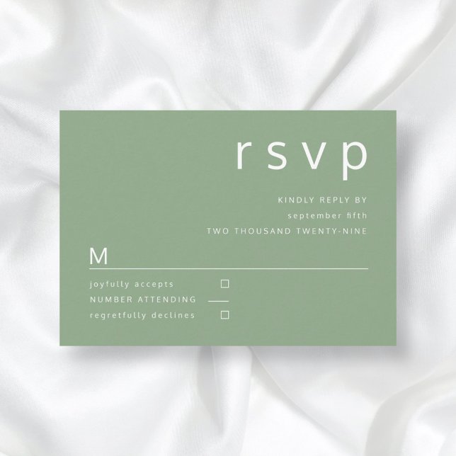 Sage Green Simple Minimalist Typography Wedding RSVP Card (Creator Uploaded)