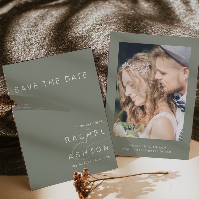 Sage Green Simple Minimalist Wedding Photo  Save The Date (Creator Uploaded)