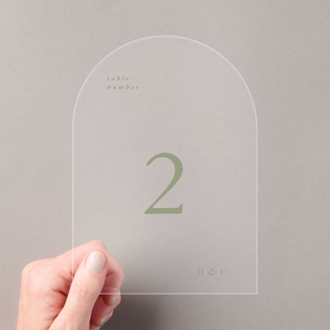 Sage Green Simple Modern Acrylic Arch Table Number (Insitu (Handheld))