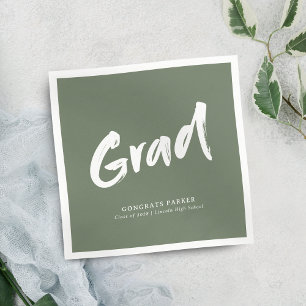 Sage Green Simple Modern Brush Script Grad Party Napkin