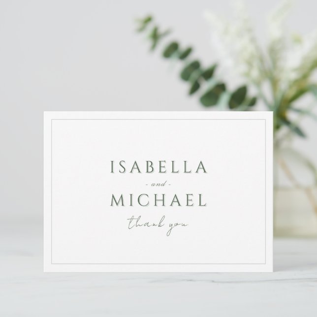 Sage Green Simple Modern Classy Wedding Thank You (Standing Front)