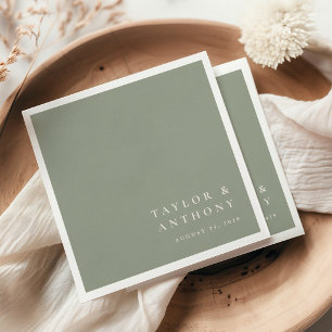 Sage Green Simple Modern Elegant Minimal Wedding Napkin