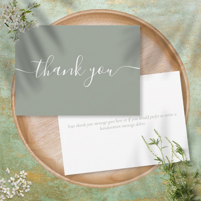 Sage Green Simple Modern Elegant Script Thank You Card (Creator Uploaded)