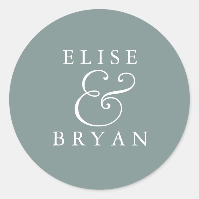 Sage Green Simple Modern Elegant Wedding Classic Round Sticker (Front)
