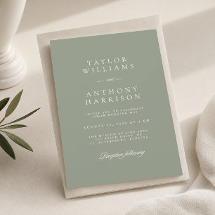 Sage Green Simple Modern Minimal Elegant Wedding Invitation