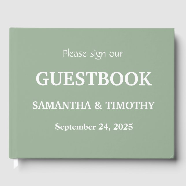 Sage Green Simple Modern Minimalist Wedding Guest Book (Front)