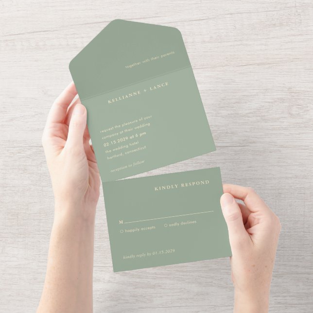 Sage Green Simple Modern Wedding All In One Invitation (Tearaway)