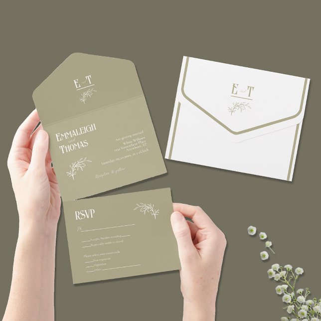 Sage Green Simple Modern Wedding All In One Invitation (Creator Uploaded)