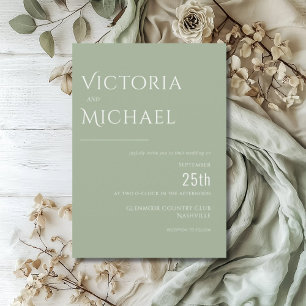 Sage Green Simple Modern Wedding Invitation