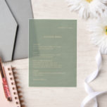Sage Green Simple Modern Wedding Menu Vellum Invitations<br><div class="desc">Modern style vellum wedding menu featuring a simple yet elegant design.</div>
