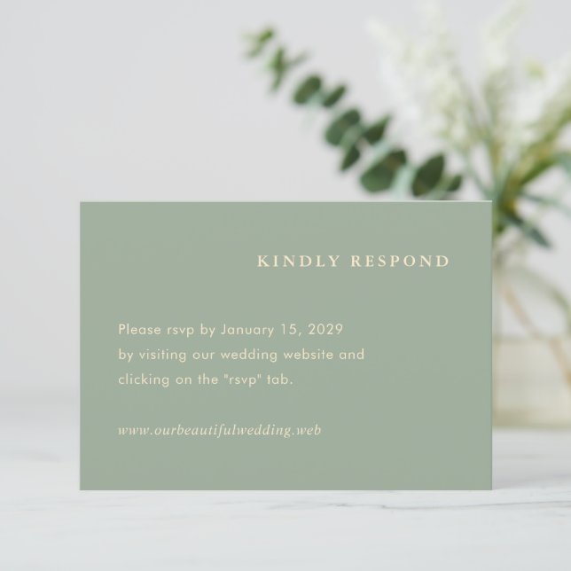 Sage Green Simple Modern Wedding RSVP Card (Standing Front)