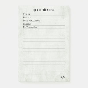 Sage Green Simple Monogram Book Review Post-it Notes