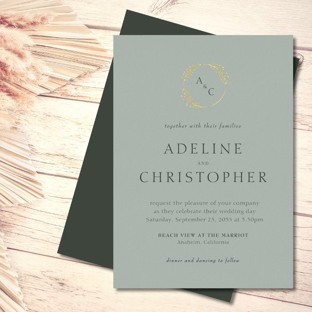 Sage Green Simple Monogram Leaves Wedding (Creator Uploaded)