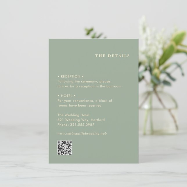 Sage Green Simple QR Code Modern Wedding Enclosure Card (Standing Front)