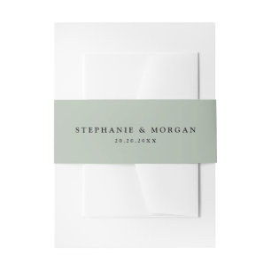 Sage green simple rustic Boho Wedding Invitation Belly Band