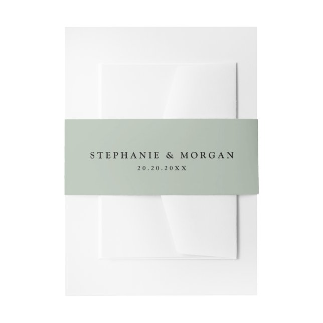 Sage green simple rustic Boho Wedding Invitation Belly Band (Front Example)