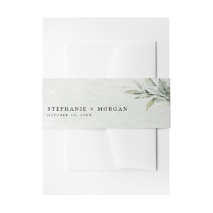 Sage green simple rustic Boho Wedding Invitation Belly Band