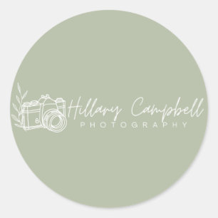 Sage Green Simple Small Business Logo Promotional  Classic Round Sticker