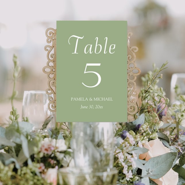 Sage Green Simple Style Wedding Table Number (In Situ Wedding)