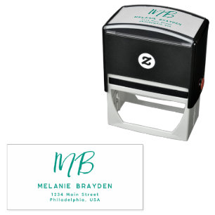 Sage Green Simple Two Monogram Name Return Address Self-inking Stamp
