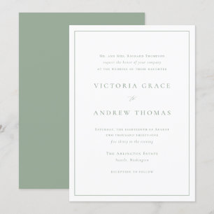 Sage Green Simple Typography Formal Wedding Invitation