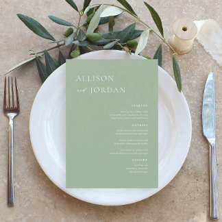 Sage Green Simple Wedding Menu Cards
