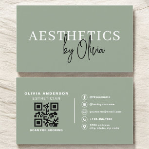 Sage Green Skincare Aesthetician QR Code  Business Card