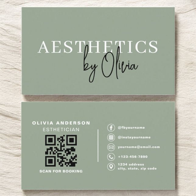 Sage Green Skincare Aesthetician QR Code  Business Card (Creator Uploaded)